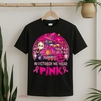 In October We Wear Pink Witch Cat Breast Cancer Awareness T-Shirt thumb 2
