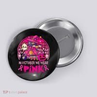 In October We Wear Pink Witch Cat Breast Cancer Awareness Button thumb 0