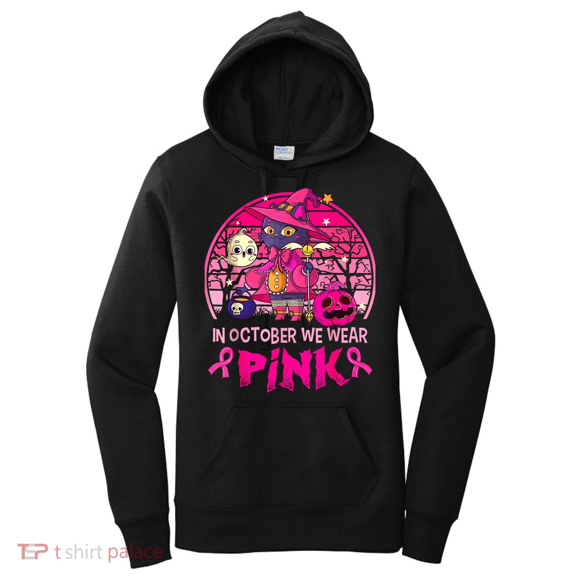 In October We Wear Pink Witch Cat Breast Cancer Awareness Women's Hoodie