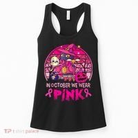 In October We Wear Pink Witch Cat Breast Cancer Awareness Women's Tank Top thumb 0