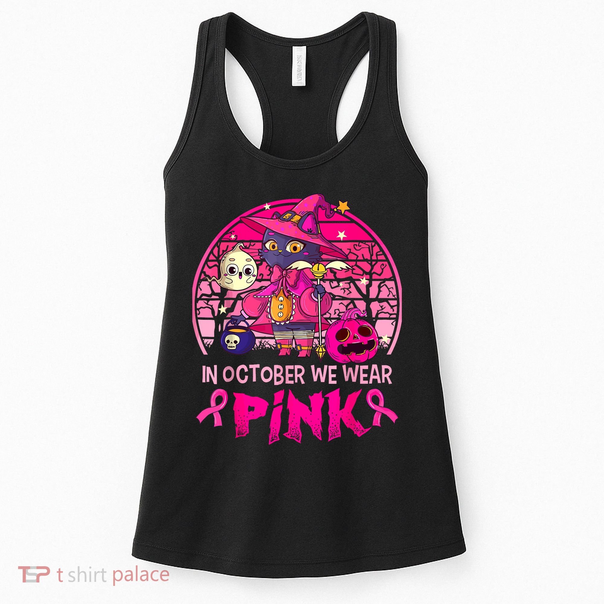In October We Wear Pink Witch Cat Breast Cancer Awareness Women's Tank Top
