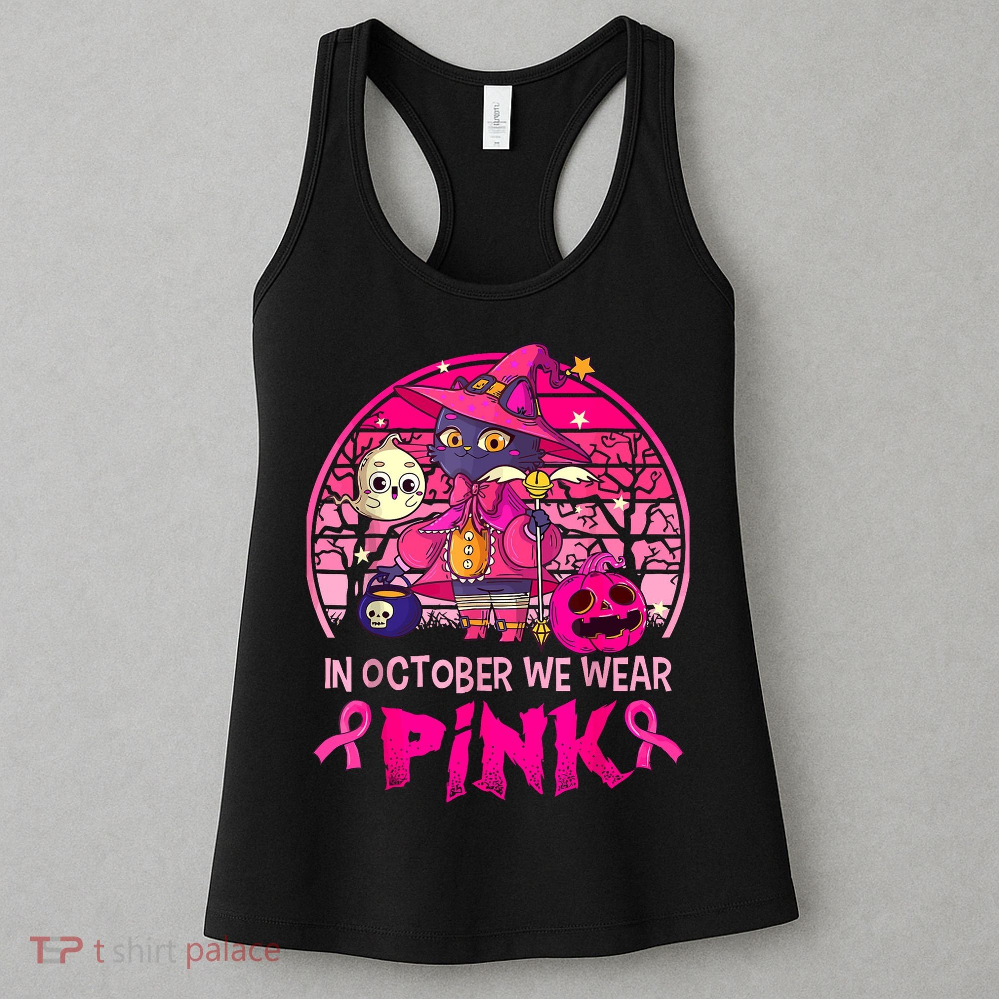In October We Wear Pink Witch Cat Breast Cancer Awareness Women's Tank Top