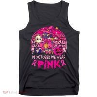 In October We Wear Pink Witch Cat Breast Cancer Awareness Tank Top thumb 0
