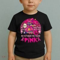 In October We Wear Pink Witch Cat Breast Cancer Awareness Toddler T-Shirt thumb 2