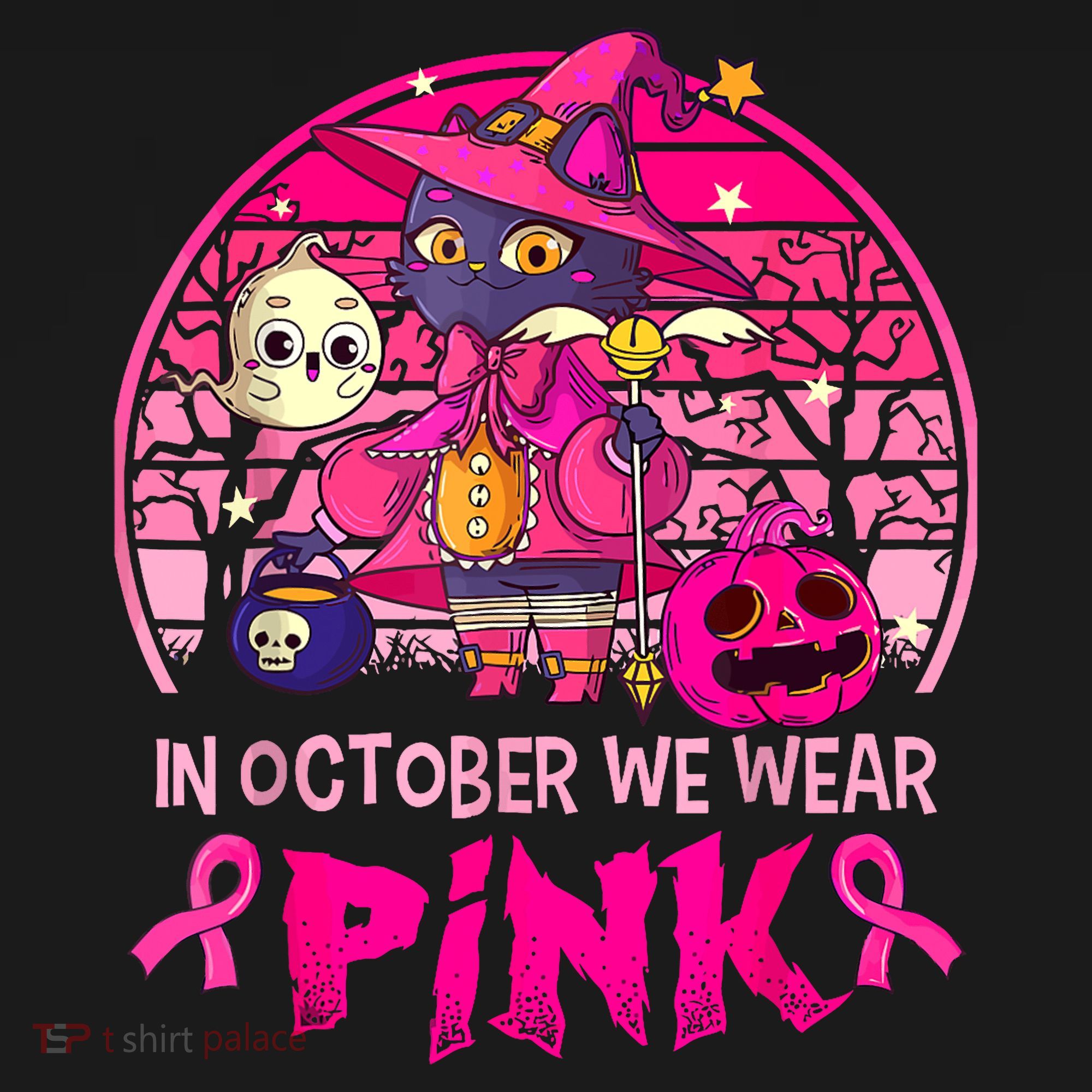 In October We Wear Pink Witch Cat Breast Cancer Awareness Visor