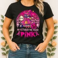 In October We Wear Pink Witch Cat Breast Cancer Awareness Women's T-Shirt thumb 2