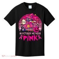 In October We Wear Pink Witch Cat Breast Cancer Awareness Kids T-Shirt thumb 0