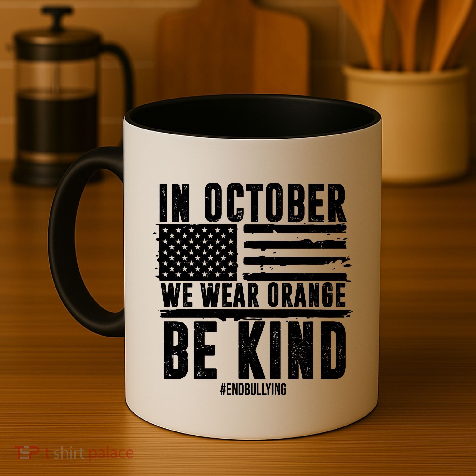 In October We Wear Orange Be Kind End Bullying Usa Flag Unity Day Coffee Mug