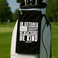 In October We Wear Orange Be Kind End Bullying Usa Flag Unity Day Golf Towel thumb 2