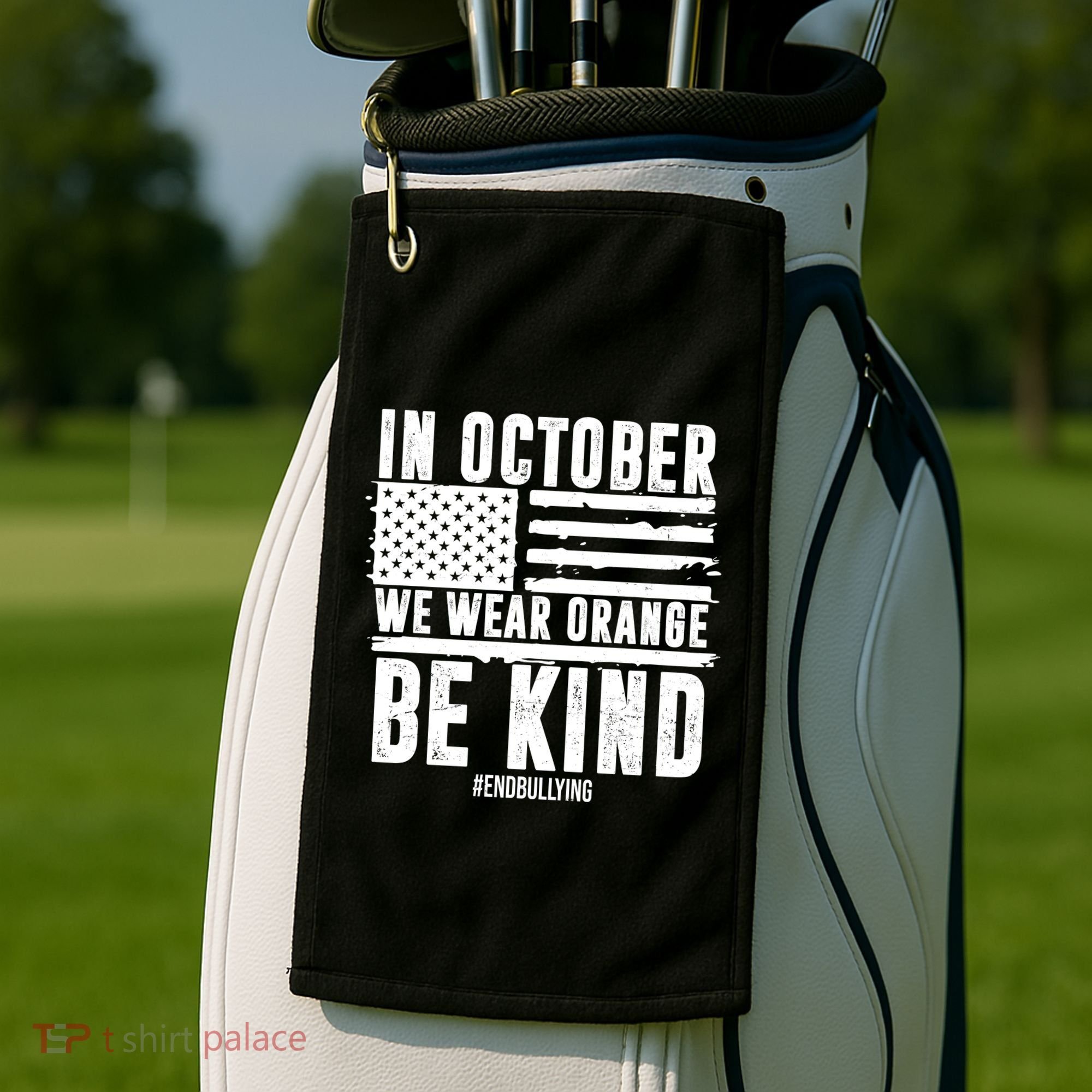 In October We Wear Orange Be Kind End Bullying Usa Flag Unity Day Golf Towel