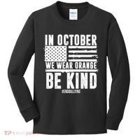 In October We Wear Orange Be Kind End Bullying Usa Flag Unity Day Kids Long Sleeve Shirt thumb 0