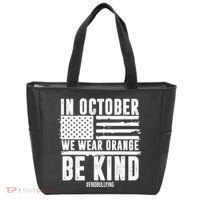 In October We Wear Orange Be Kind End Bullying Usa Flag Unity Day Tote Bag thumb 0
