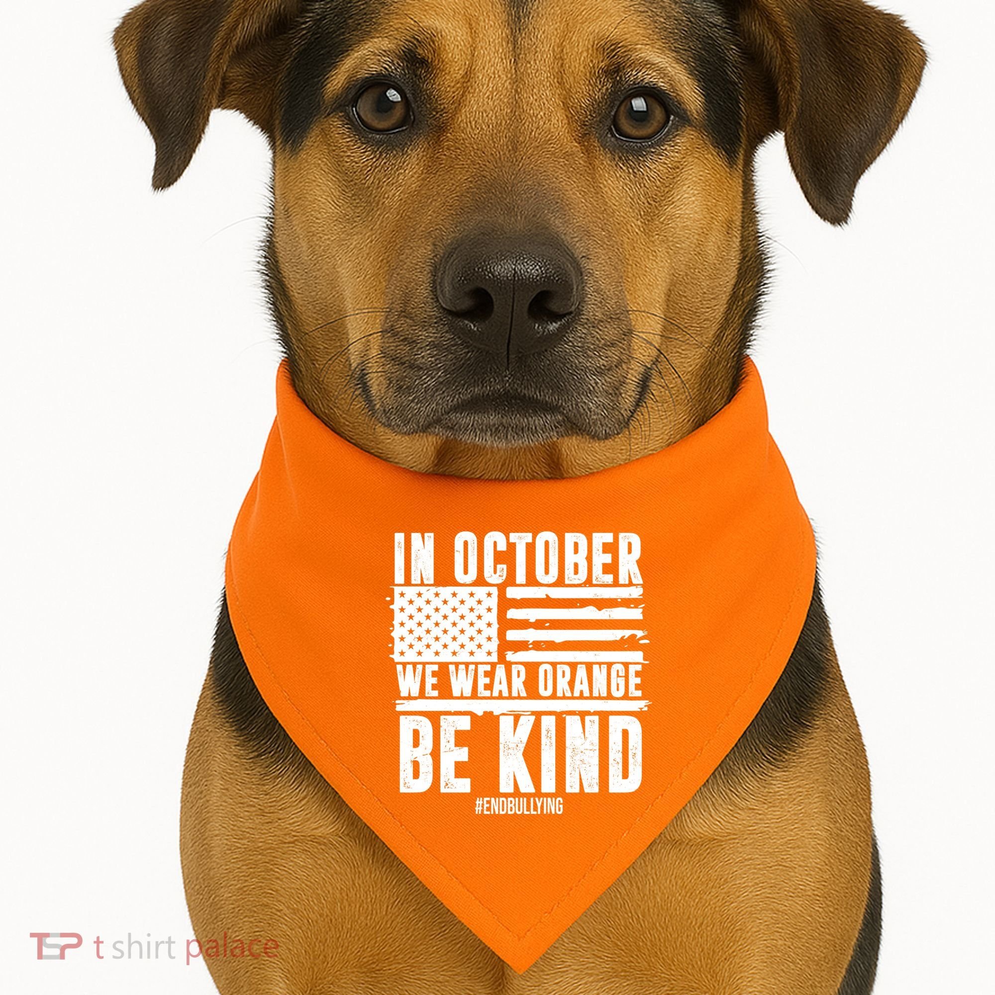 In October We Wear Orange Be Kind End Bullying Usa Flag Unity Day USA-Made Doggie Bandana
