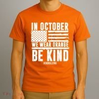In October We Wear Orange Be Kind End Bullying Usa Flag Unity Day T-Shirt thumb 3