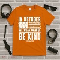 In October We Wear Orange Be Kind End Bullying Usa Flag Unity Day T-Shirt thumb 5