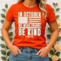 In October We Wear Orange Be Kind End Bullying Usa Flag Unity Day Women's T-Shirt thumb 2