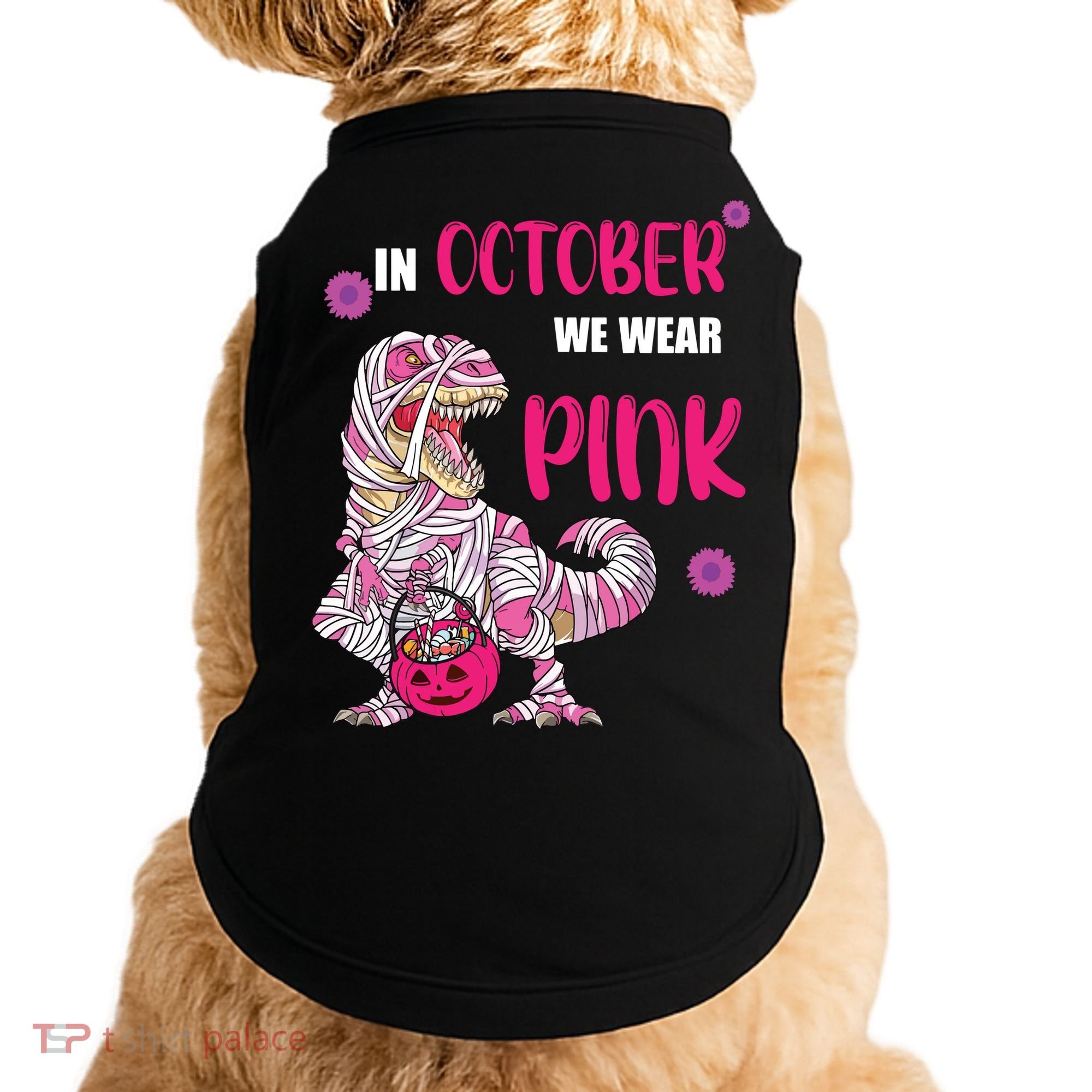 In October We Wear Pink Breast Cancer Trex Dino Doggie Tank