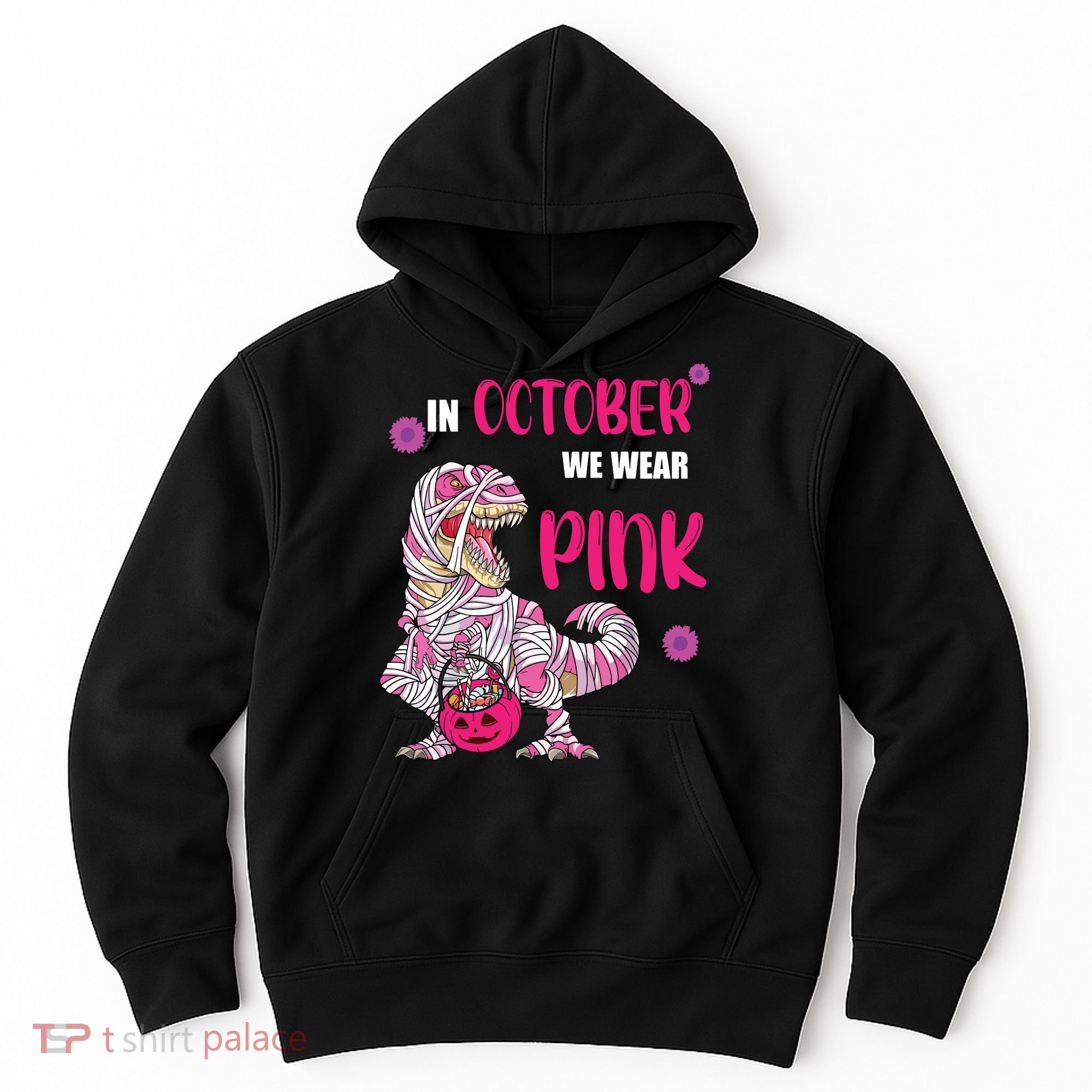 In October We Wear Pink Breast Cancer Trex Dino Hoodie