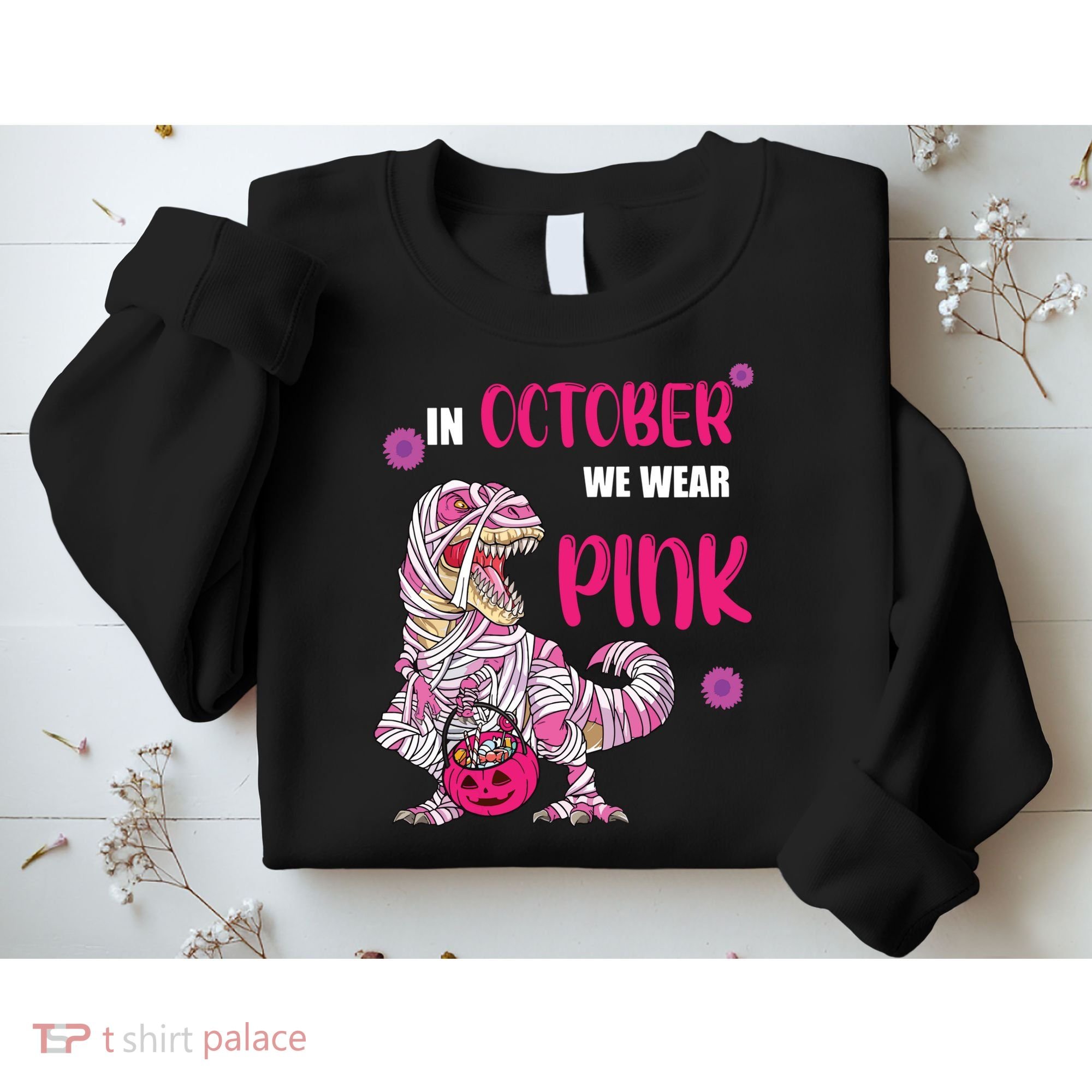 In October We Wear Pink Breast Cancer Trex Dino Sweatshirt