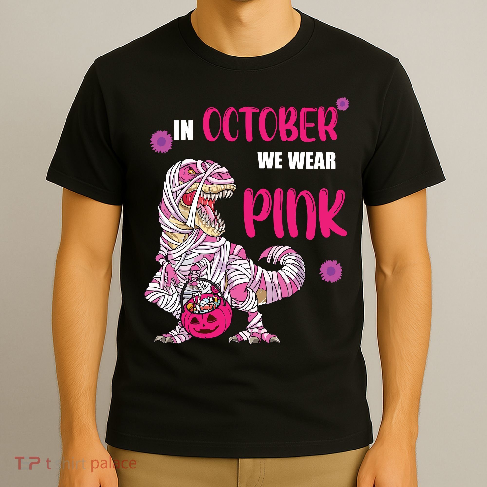 In October We Wear Pink Breast Cancer Trex Dino T-Shirt
