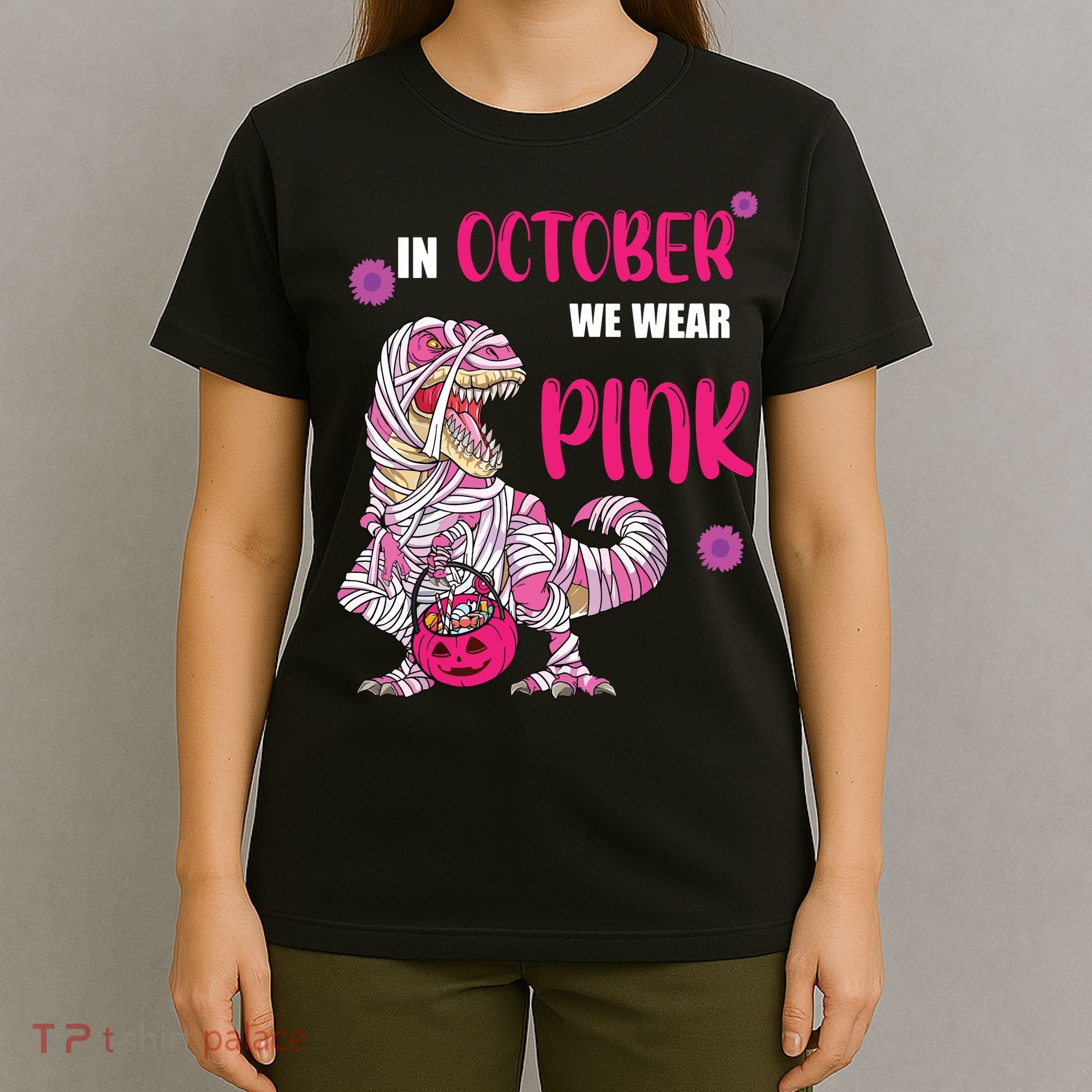 In October We Wear Pink Breast Cancer Trex Dino T-Shirt