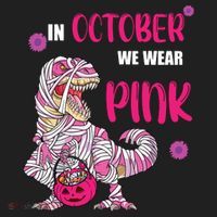 In October We Wear Pink Breast Cancer Trex Dino Beanie thumb 2