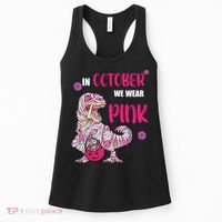 In October We Wear Pink Breast Cancer Trex Dino Women's Tank Top thumb 0