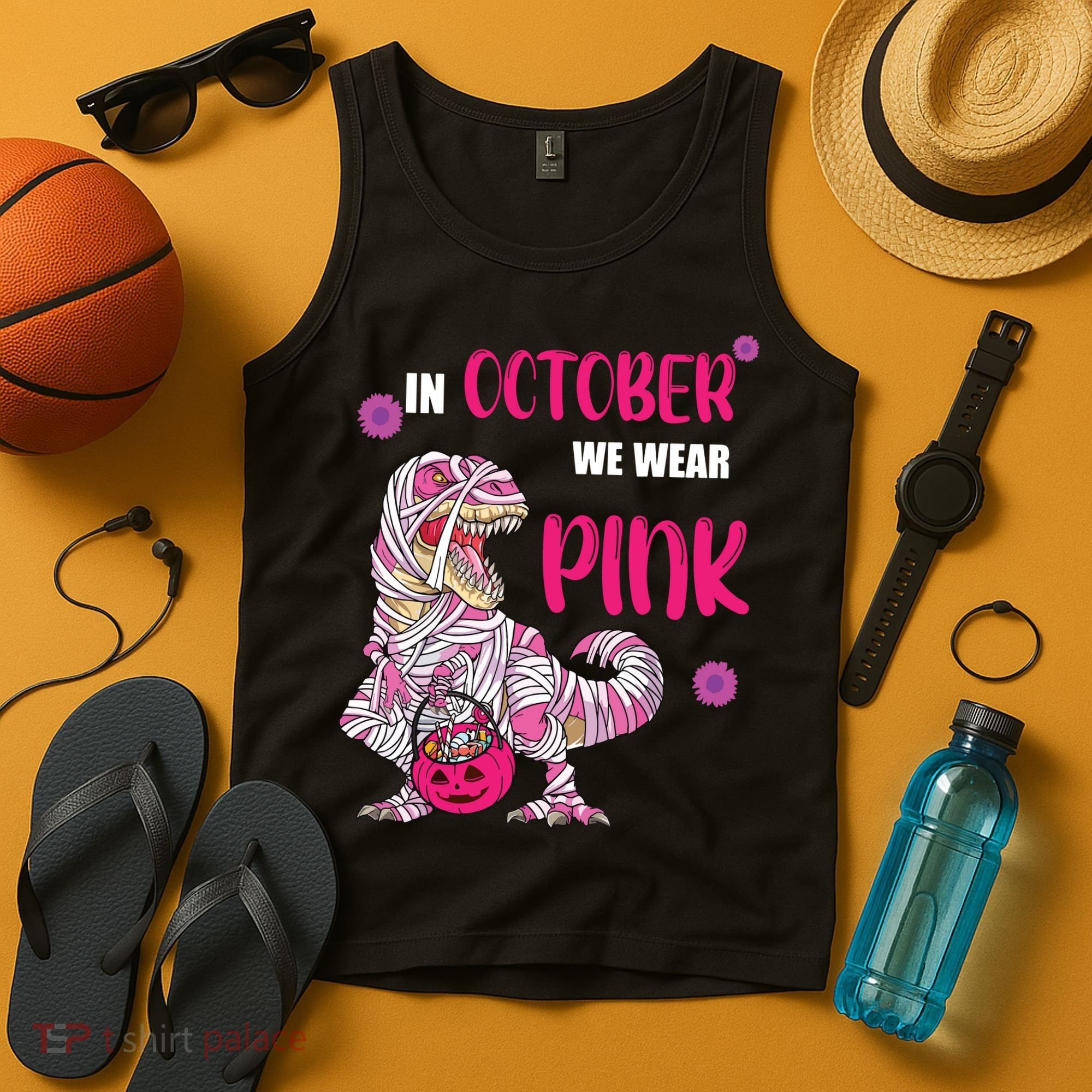 In October We Wear Pink Breast Cancer Trex Dino Tank Top