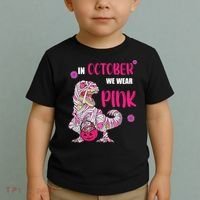 In October We Wear Pink Breast Cancer Trex Dino Toddler T-Shirt thumb 2