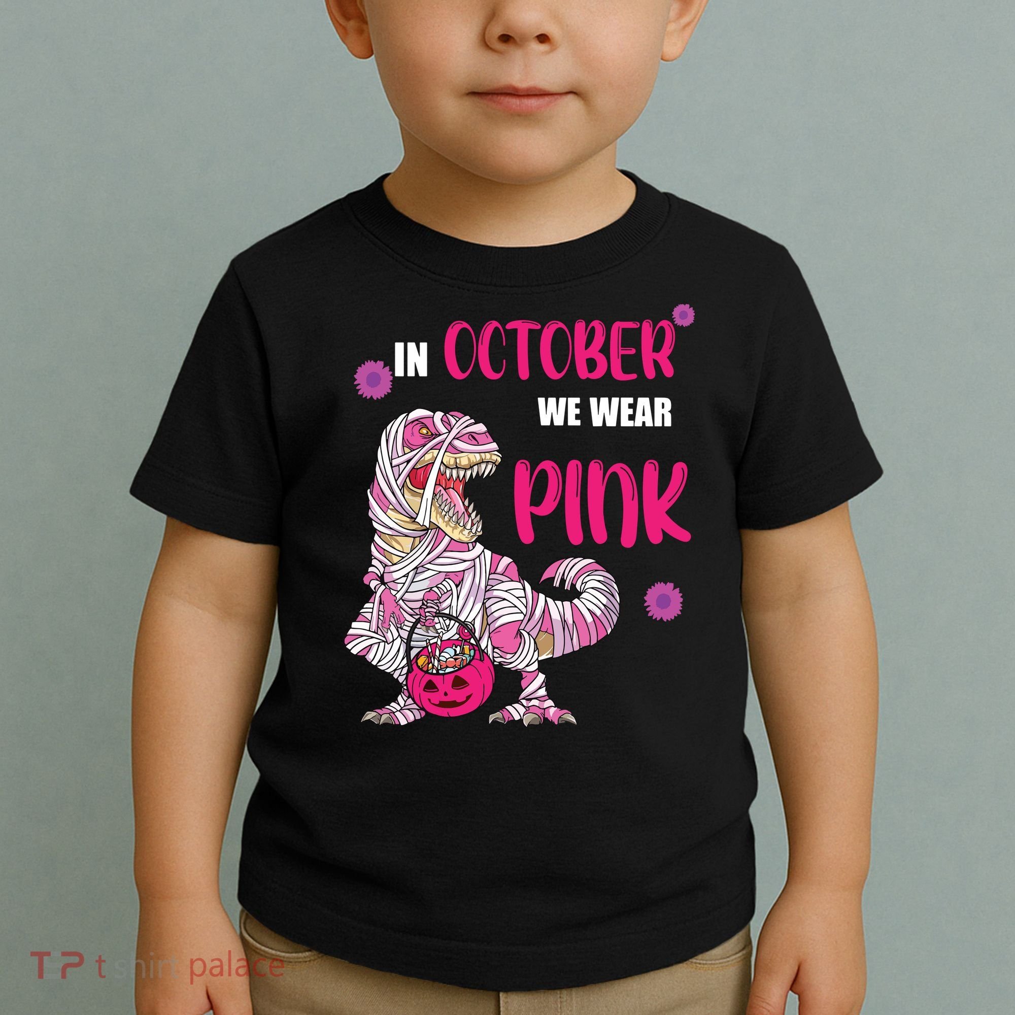 In October We Wear Pink Breast Cancer Trex Dino Toddler T-Shirt