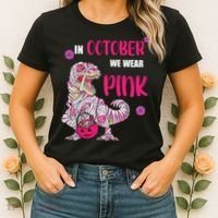 In October We Wear Pink Breast Cancer Trex Dino Women's T-Shirt thumb 2