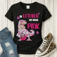 In October We Wear Pink Breast Cancer Trex Dino Women's T-Shirt thumb 3