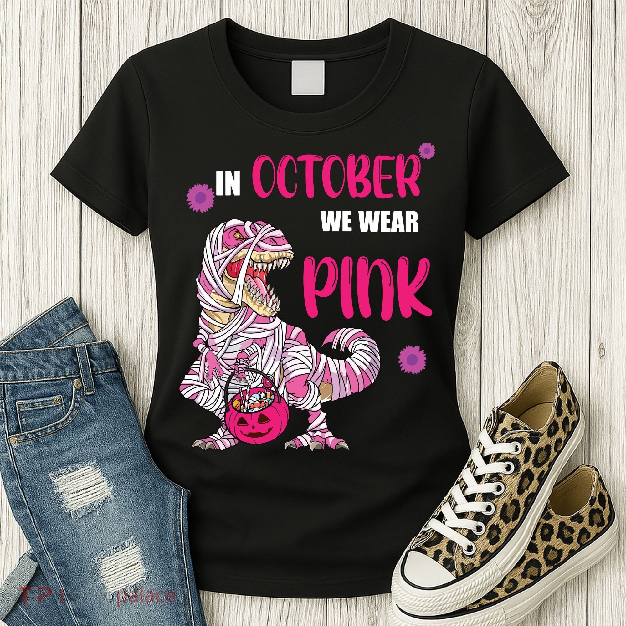 In October We Wear Pink Breast Cancer Trex Dino Women's T-Shirt