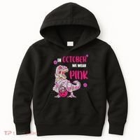 In October We Wear Pink Breast Cancer Trex Dino Kids Hoodie thumb 0