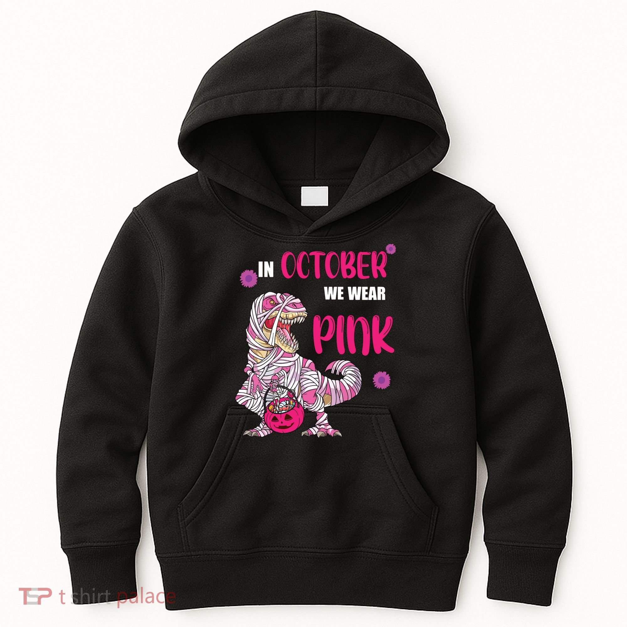 In October We Wear Pink Breast Cancer Trex Dino Kids Hoodie