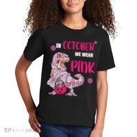In October We Wear Pink Breast Cancer Trex Dino Kids T-Shirt thumb 2