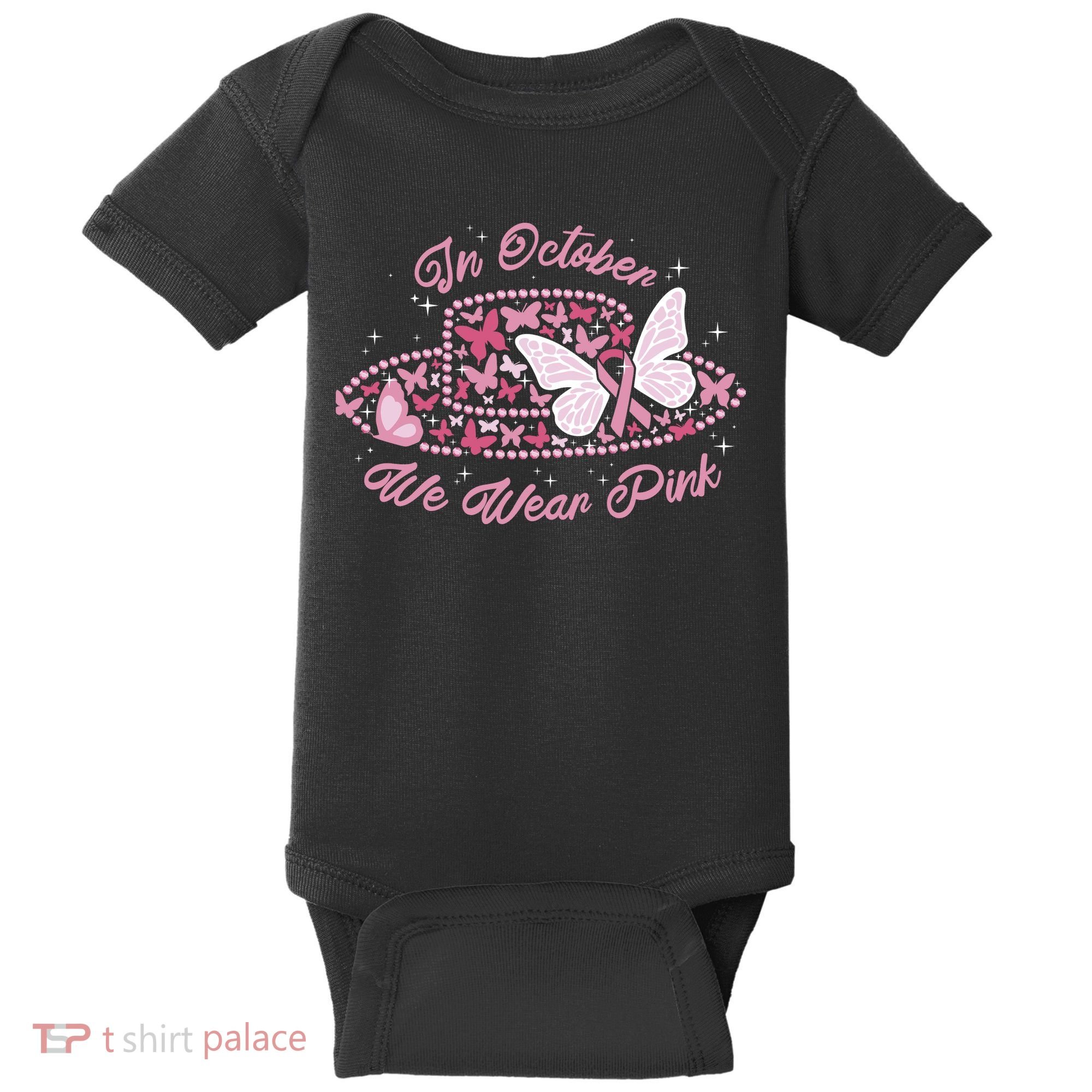 In October We Wear Pink Butterfly Ribbon Baby Bodysuit