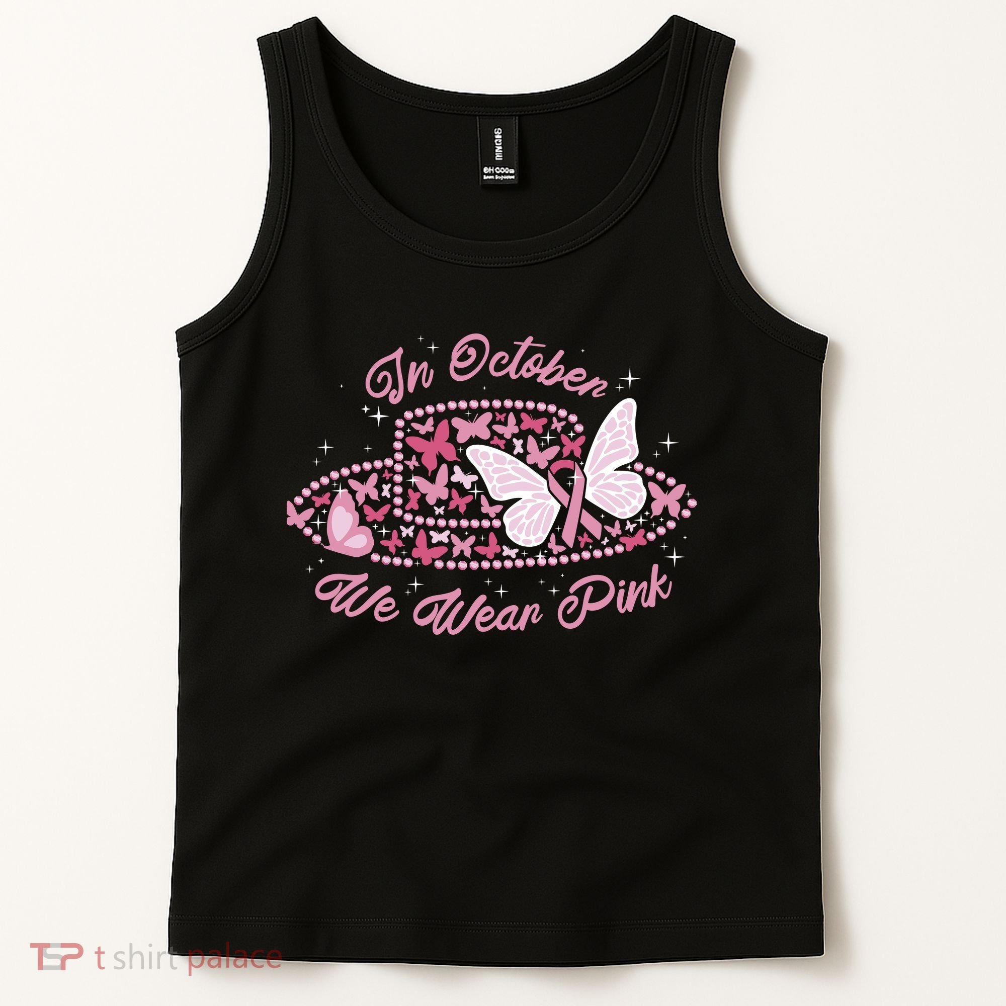 In October We Wear Pink Butterfly Ribbon Tank Top