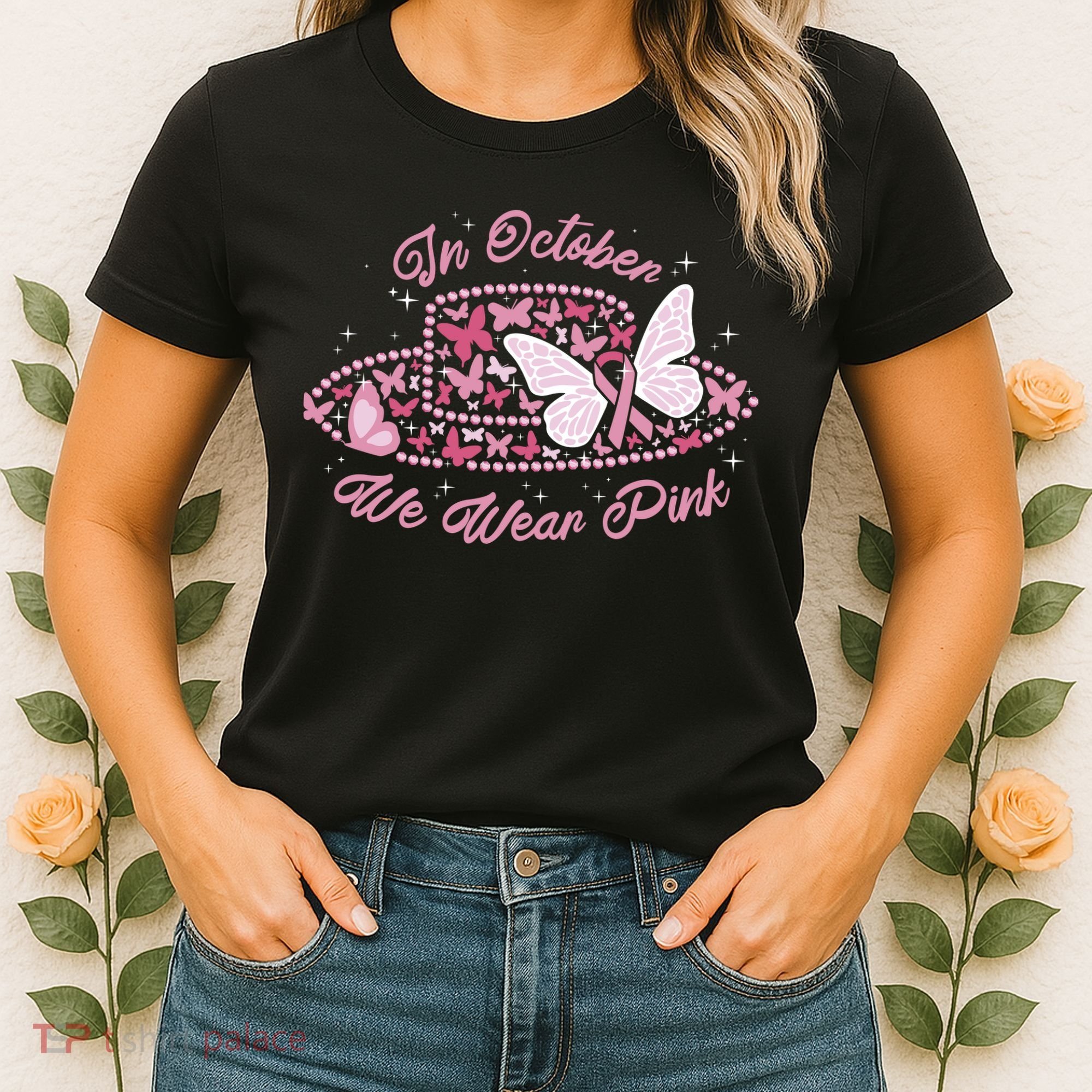 In October We Wear Pink Butterfly Ribbon Women's T-Shirt