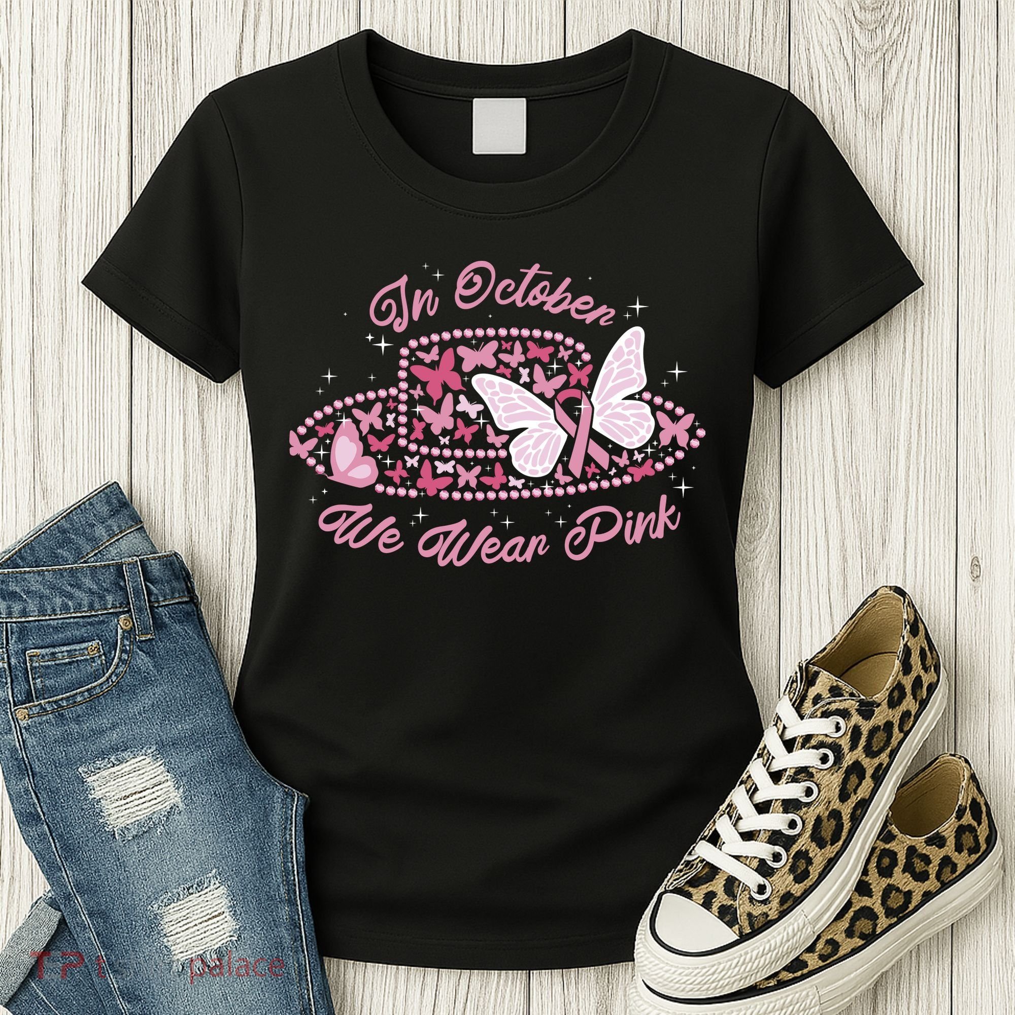 In October We Wear Pink Butterfly Ribbon Women's T-Shirt