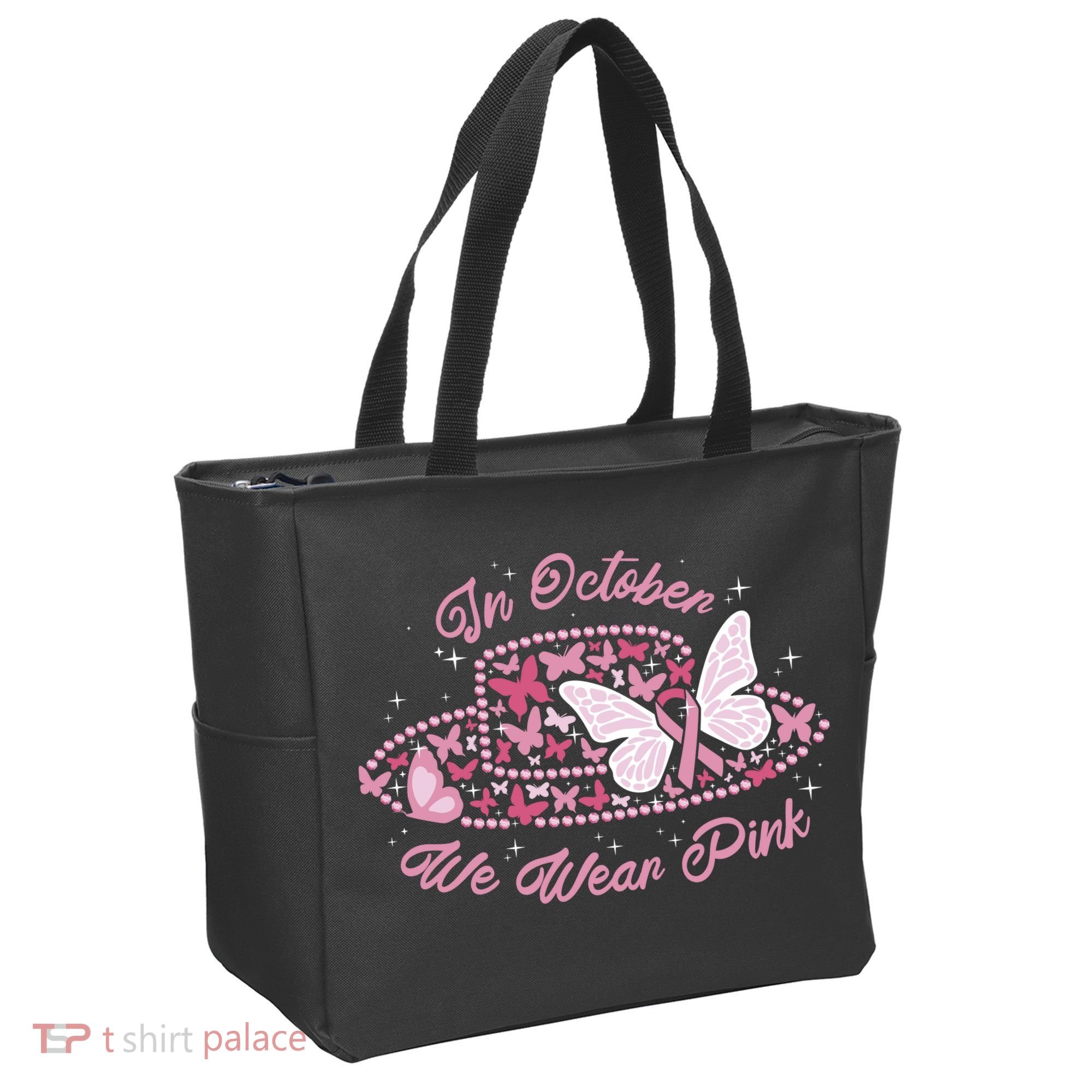 In October We Wear Pink Butterfly Ribbon Tote Bag