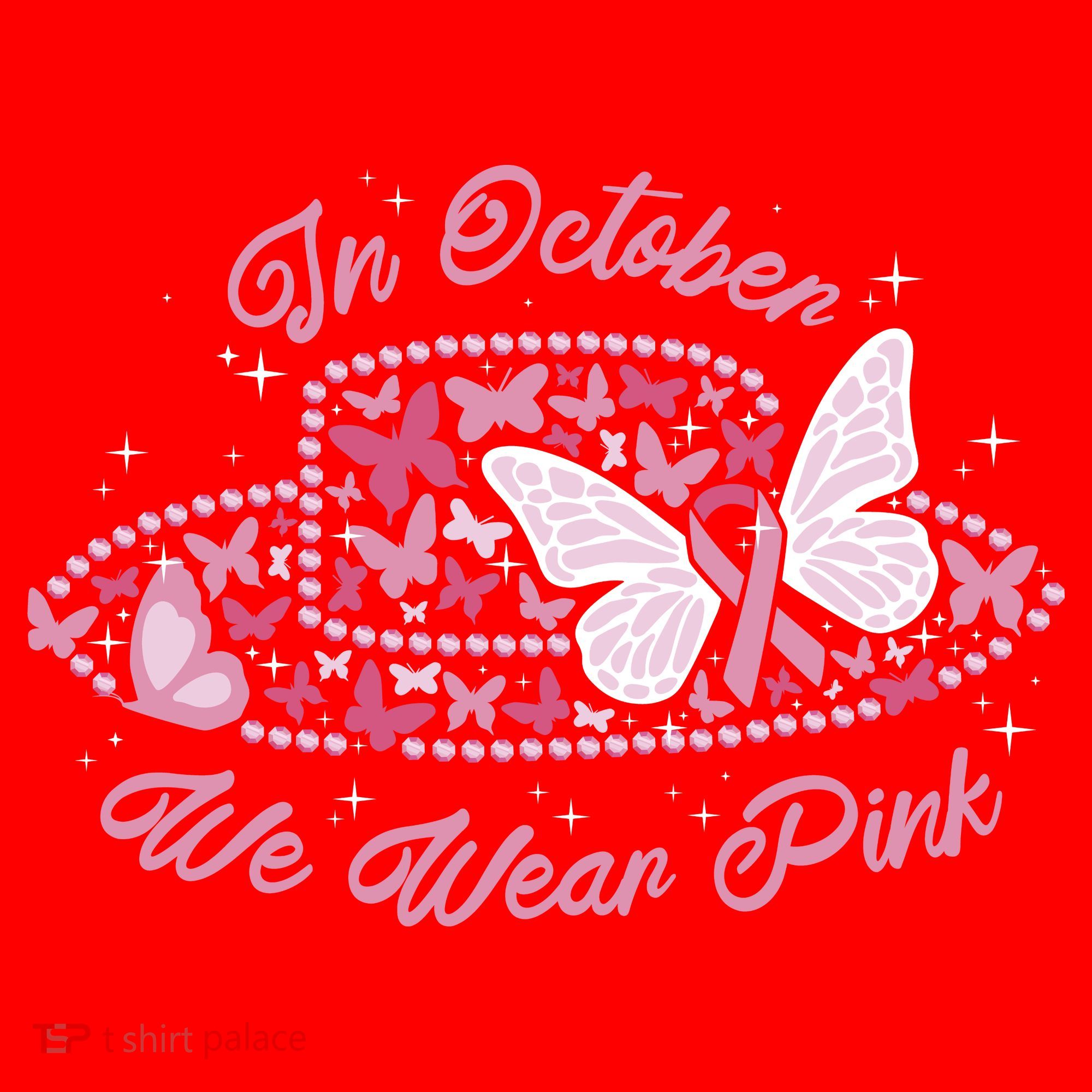 In October We Wear Pink Butterfly Ribbon Santa Hat