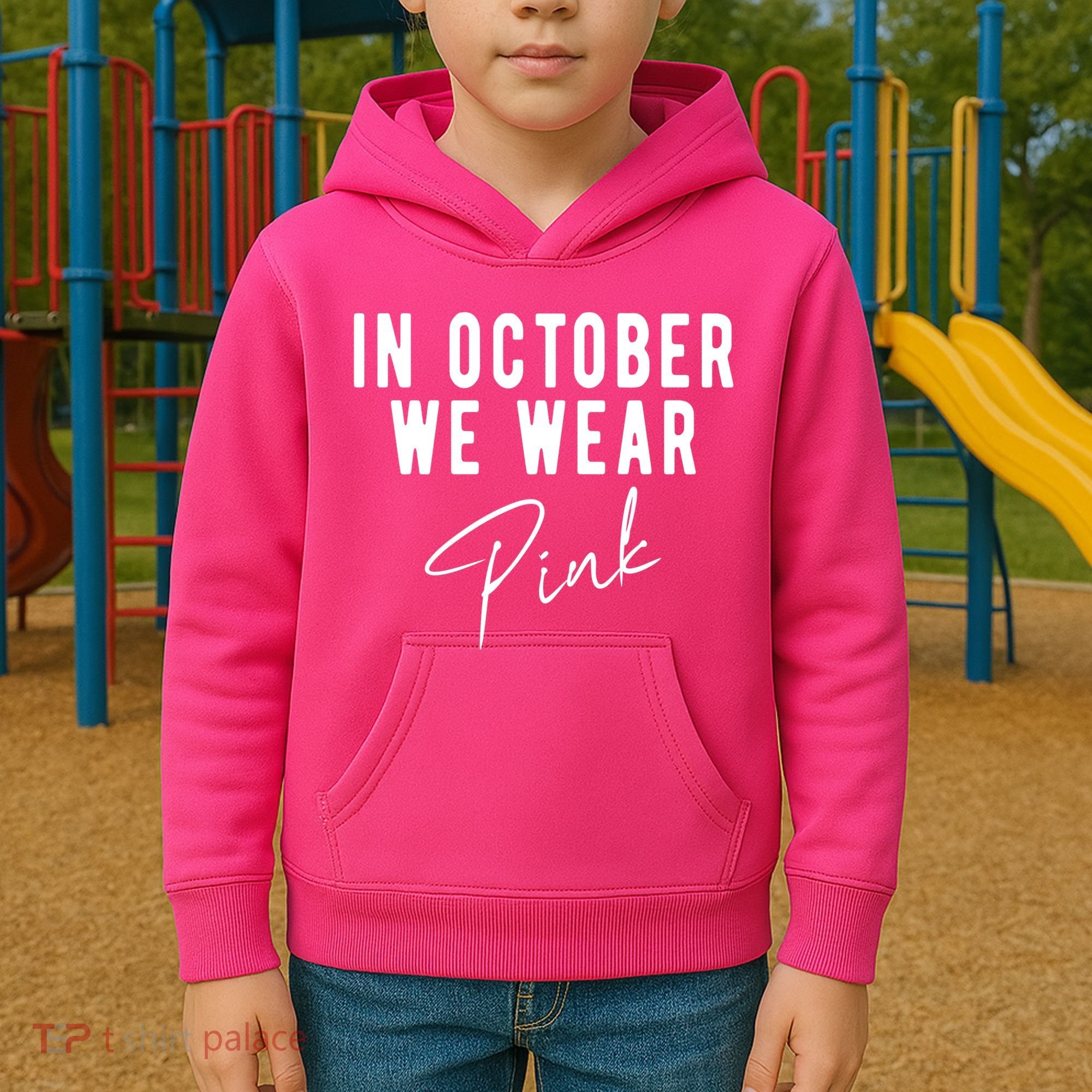 In October We Wear Pink Breast Cancer Awareness Kids Hoodie