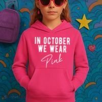 In October We Wear Pink Breast Cancer Awareness Kids Hoodie thumb 3