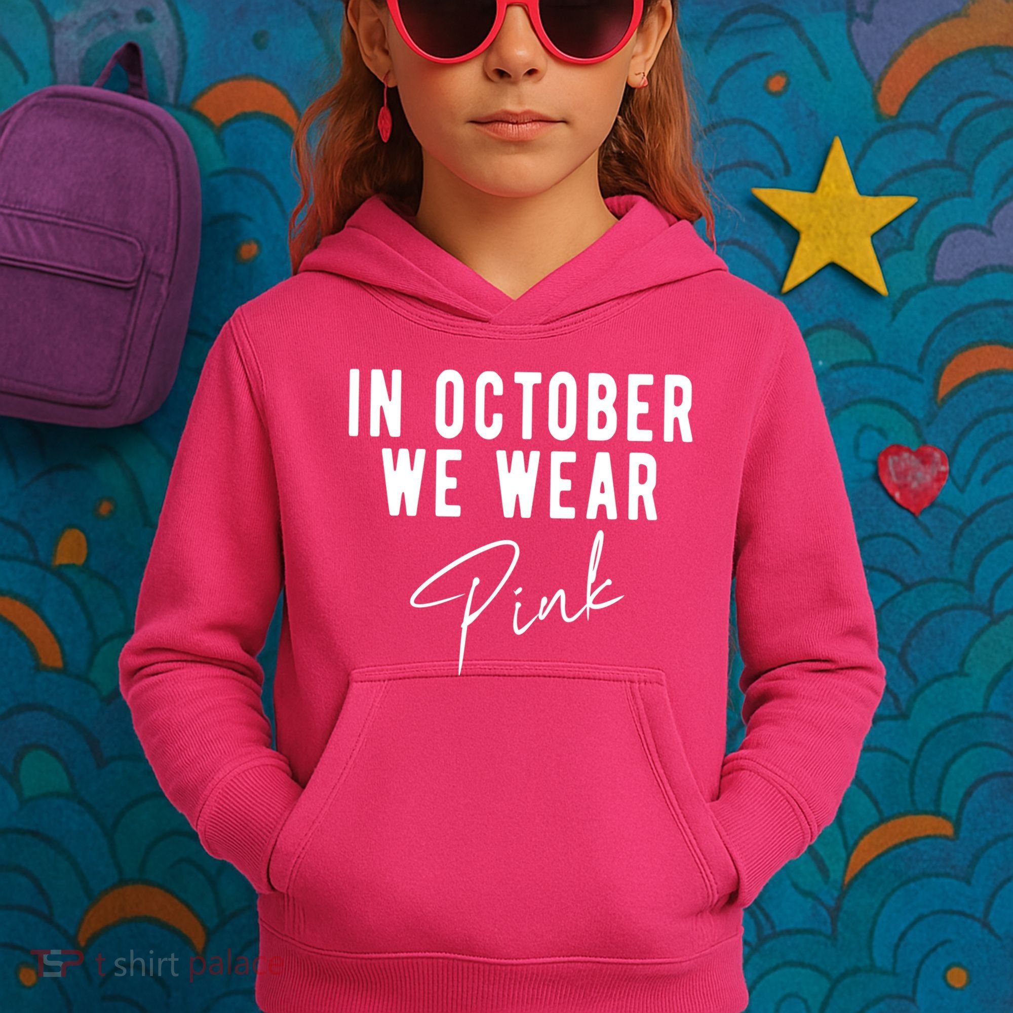 In October We Wear Pink Breast Cancer Awareness Kids Hoodie