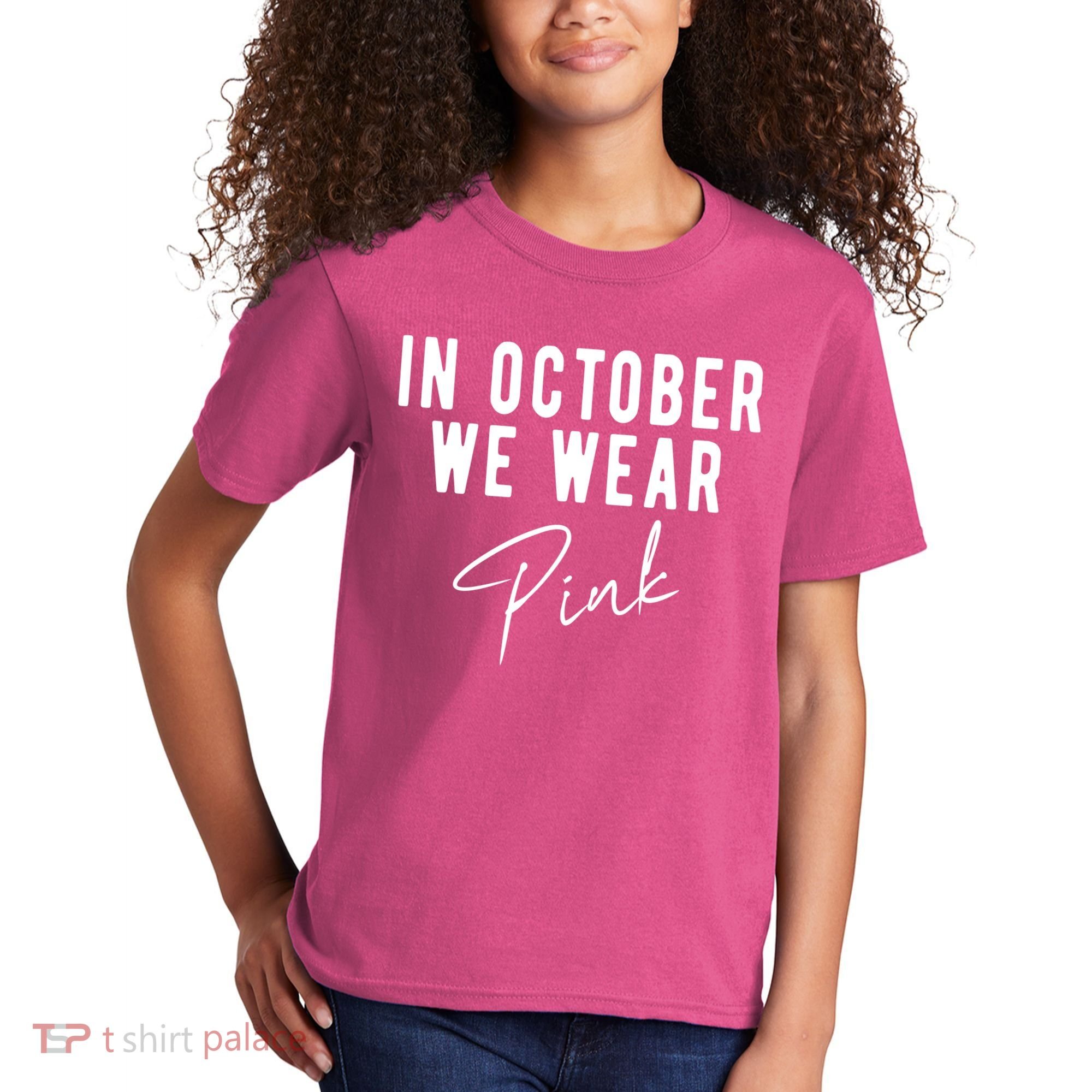 In October We Wear Pink Breast Cancer Awareness Kids T-Shirt