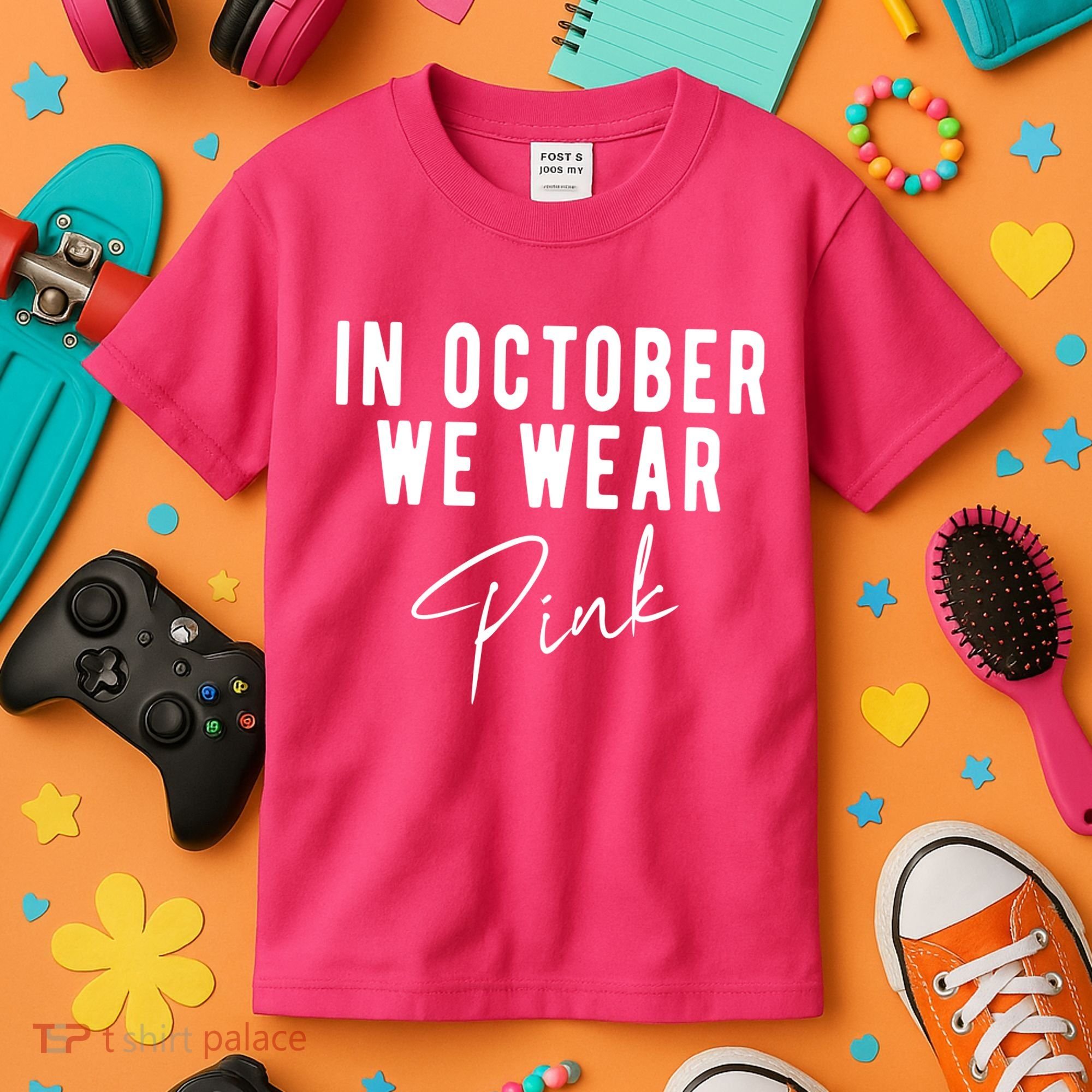 In October We Wear Pink Breast Cancer Awareness Kids T-Shirt