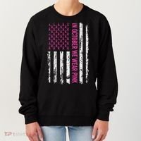 In October We Wear Ribbon Flag Breast Cancer Women's Sweatshirt thumb 0