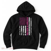 In October We Wear Ribbon Flag Breast Cancer Hoodie thumb 0