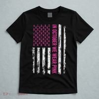 In October We Wear Ribbon Flag Breast Cancer T-Shirt thumb 5